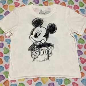 Women’s Cream Cropped T-shirt Illustrated Mickey Mouse Print & Back Image